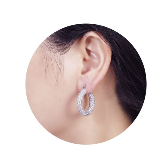 925 Silver CZ Set Hoop Earrings