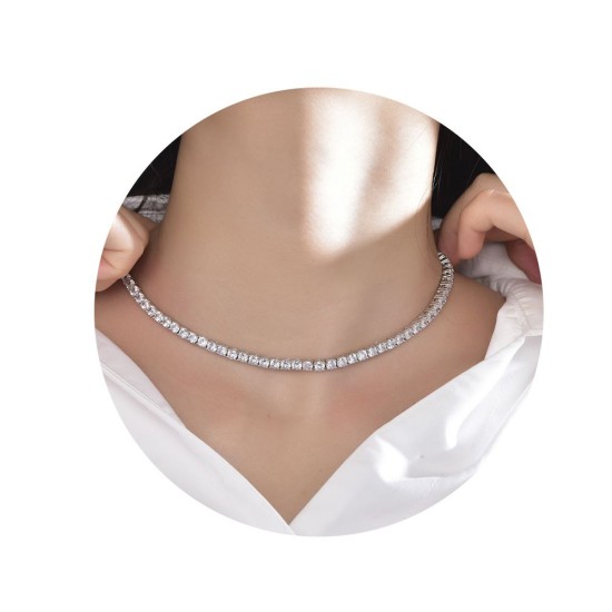 925 Silver CZ Set Tennis Necklace 4.0mm 17 Inch