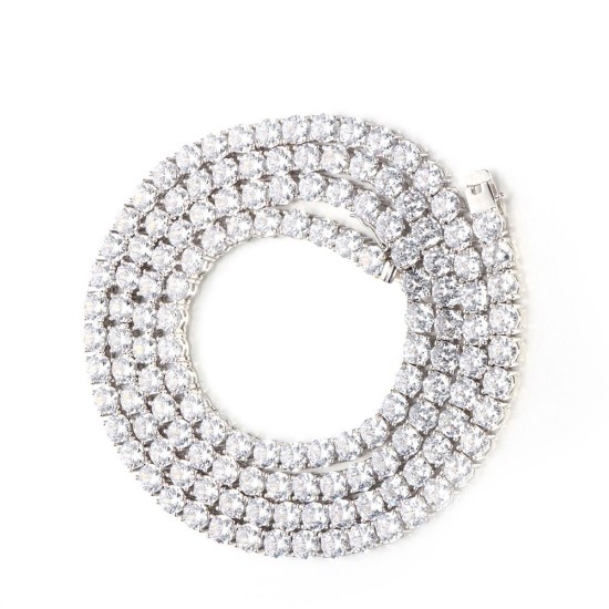 925 Silver CZ Set Tennis Necklace 6.0mm 17 Inch