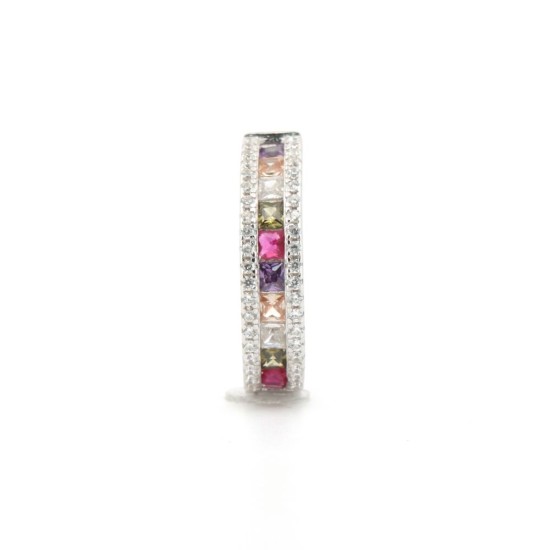 925 Silver Rhodium Plated Multri Col CZ Set Earrings