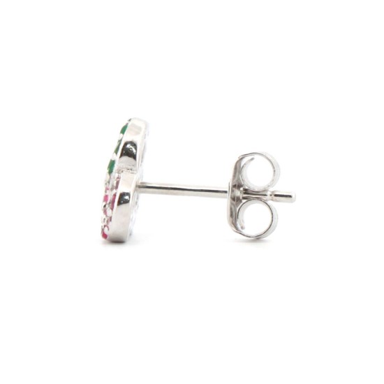 925 Silver Rhodium Plated Multi Col CZ Stud Earrings