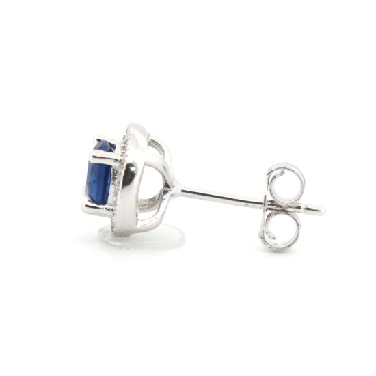 925 Silver Rhodium Halo Stud Earrings Sapphire Centre CZ
