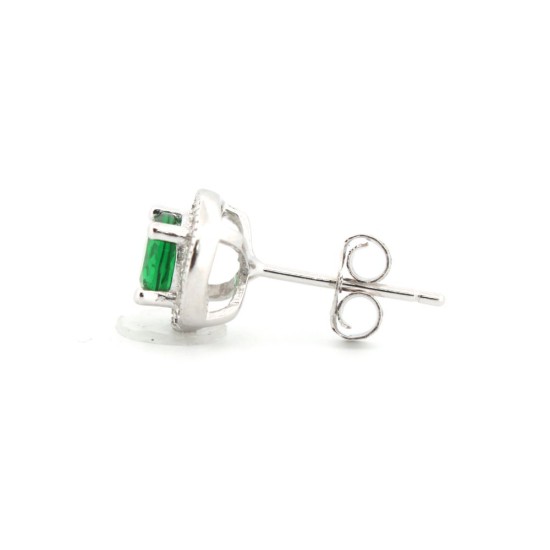 925 Silver Rhodium Halo Stud Earrings Emerald Centre CZ