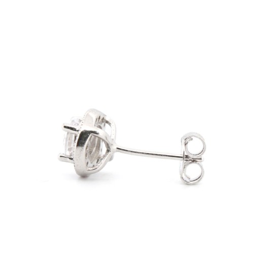 925 Silver Rhodium Halo CZ Stud Earrings White