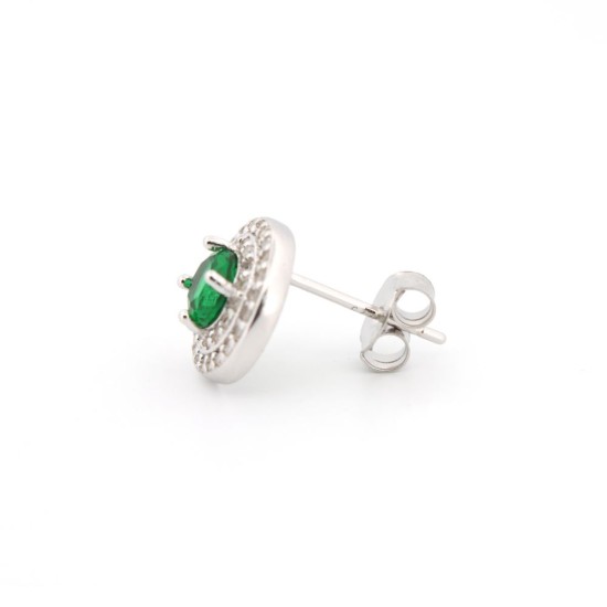 925 Silver Rhodium Halo Stud Earrings Emerald Centre CZ