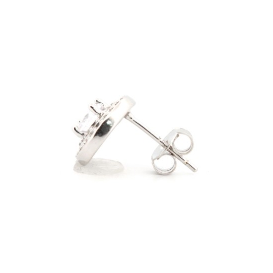 925 Silver Rhodium Halo CZ Stud Earrings White