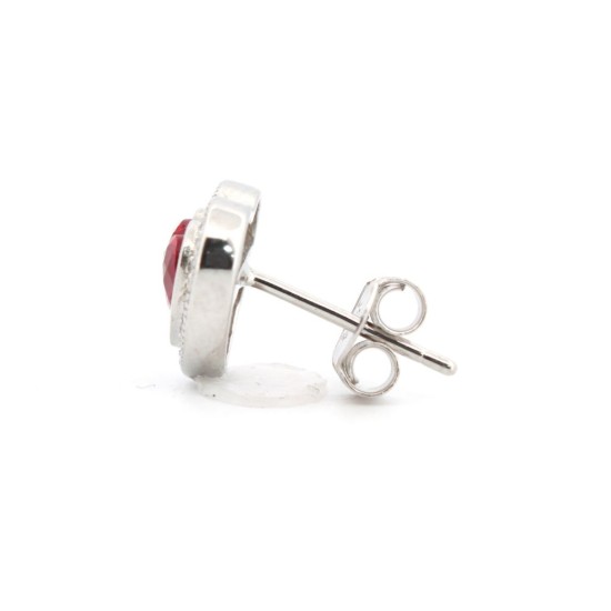925 Silver Rhodium Heart Shape Stud Earrings Ruby Centre CZ