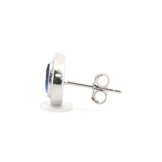 925 Silver Rhodium Pear Shape Stud Earrings Sapphire Centre CZ