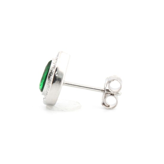 925 Silver Rhodium Pear Shape Stud Earrings Emerald Centre CZ