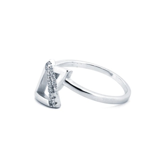 925 Silver Rhodium CZ Set Twin Triangle Ring