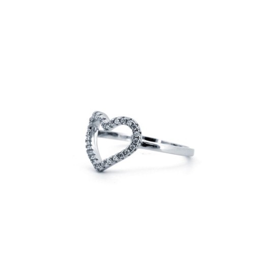 925 Silver Rhodium CZ Set Heart Ring