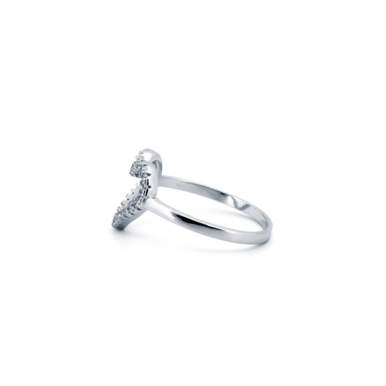 925 Silver Rhodium CZ Set Heart Ring