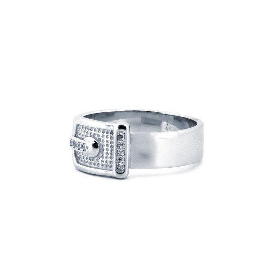 925 Silver Rhodium CZ Set Buckle Ring