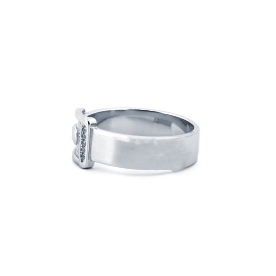 925 Silver Rhodium CZ Set Buckle Ring