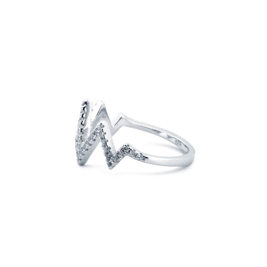 925 Silver Rhodium CZ Set Zig Zag Ring