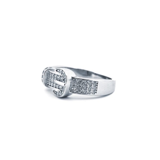925 Silver Rhodium CZ Set Buckle Ring