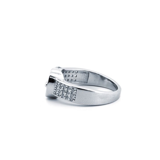 925 Silver Rhodium CZ Set Buckle Ring
