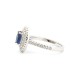 925 Silver Rhodium CZ Set Oval Cluster Sapphire Blue Centre