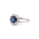 925 Silver Rhodium CZ Set Round Cluster Sapphire Blue Centre