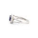 925 Silver Rhodium CZ Set Round Cluster Sapphire Blue Centre