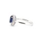 925 Silver Rhodium CZ Set Oval Cluster Sapphire Blue Centre