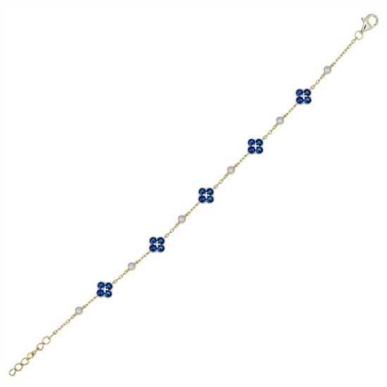 925 Silver 14ct Gold Plated CZ Set Clover Bracelet Blue