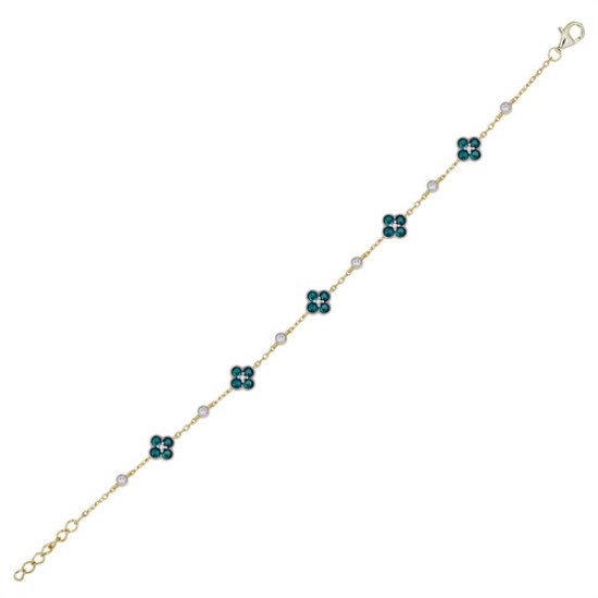 925 Silver 14ct Gold Plated CZ Set Clover Bracelet Green