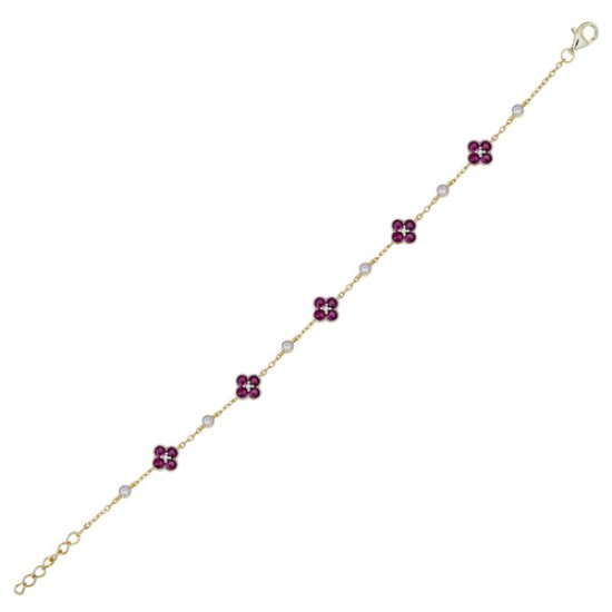 925 Silver 14ct Gold Plated CZ Set Clover Bracelet Red