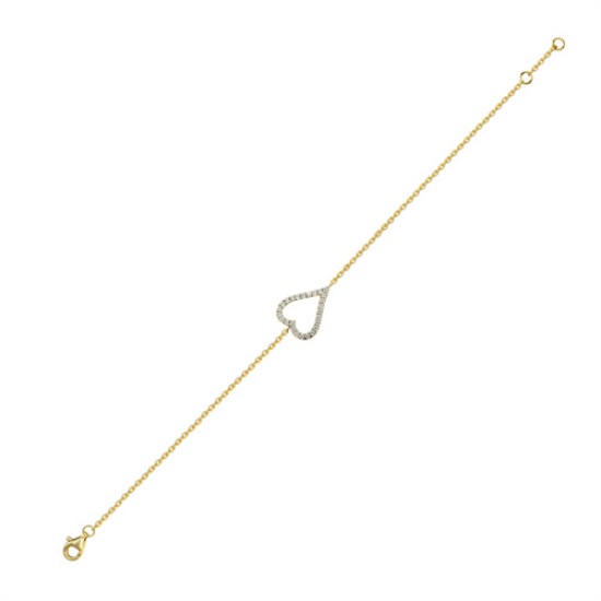 925 Silver 14ct Gold Plated CZ Set Heart Bracelet