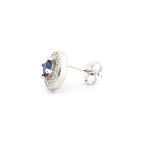 925 Silver Rhodium Halo Stud Earrings Sapphire Centre CZ