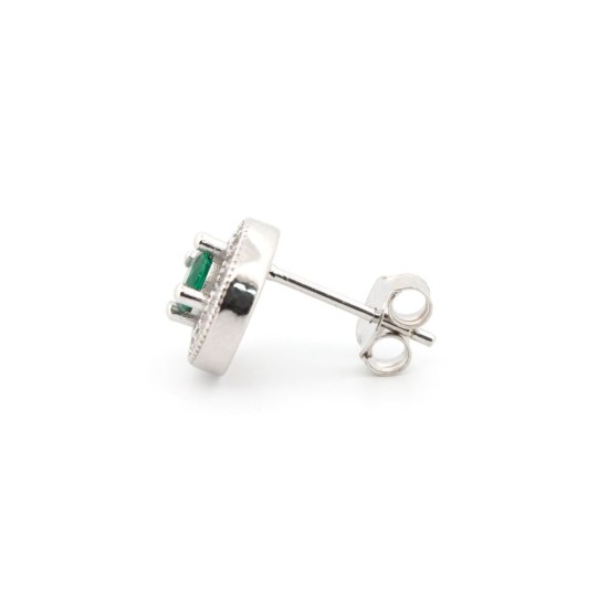 925 Silver Rhodium Halo Stud Earrings Emerald Centre CZ
