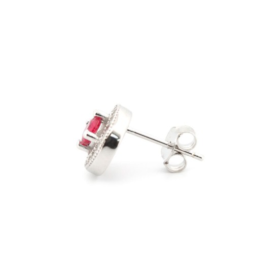 925 Silver Rhodium Halo Stud Earrings Ruby Centre CZ