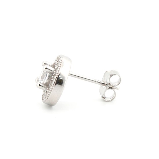 925 Silver Rhodium Halo CZ Stud Earrings White