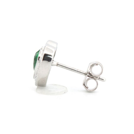 925 Silver Rhodium Heart Shape Stud Earrings Emerald Centre CZ