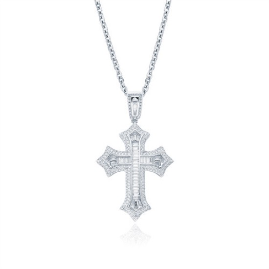 925 Silver Rhodium Plated CZ Set Cross