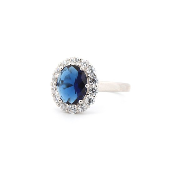 925 Silver Rhodium CZ Set Dress Ring
