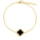 925 Silver 14ct Gold Plated Onyx  Clover Bracelet