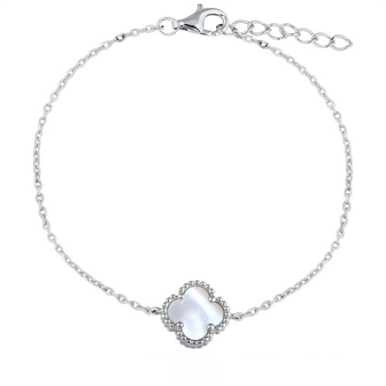 925 Silver 14ct Gold Plated MOP Clover Bracelet