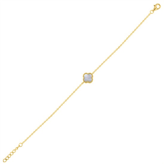 925 Silver 14ct Gold Plated MOP Clover Bracelet