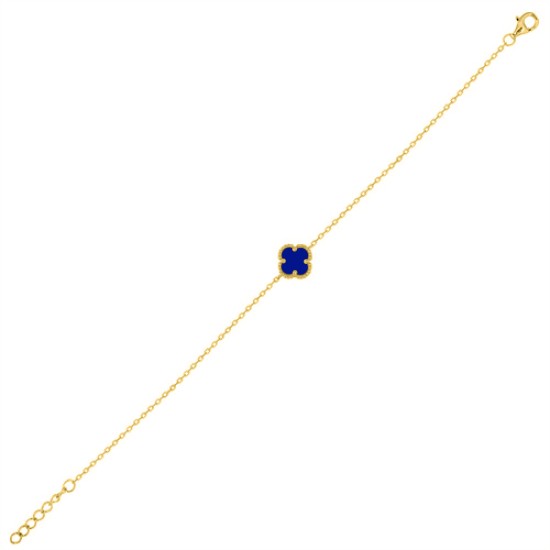 925 Silver 14ct Gold Plated Single Blue Agate Clover Bracelet