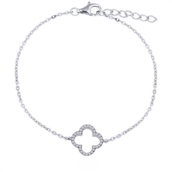 925 Silver Rhodium Plated CZ Set Clover Bracelet