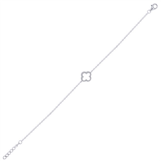 925 Silver Rhodium Plated CZ Set Clover Bracelet