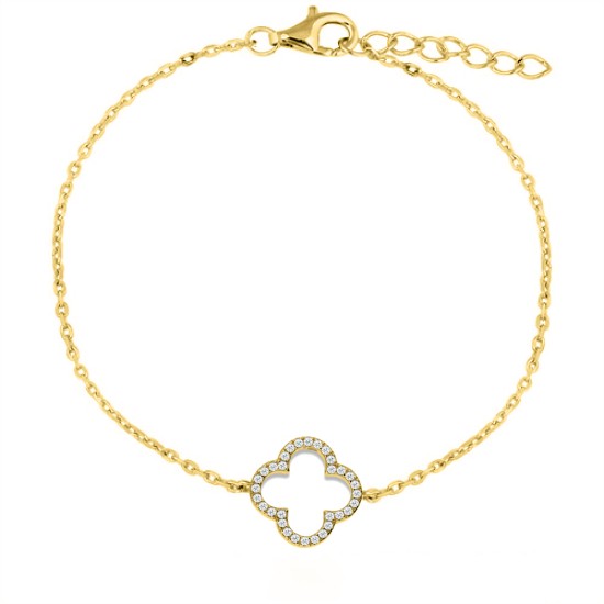 925 Silver 14ct Gold Plated Plated CZ Set Clover Bracelet