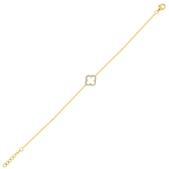 925 Silver 14ct Gold Plated Plated CZ Set Clover Bracelet