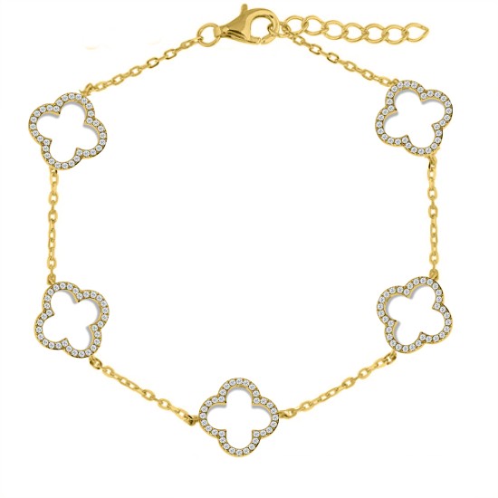 925 Silver 14ct GoldPlated CZ Set Clover Bracelet