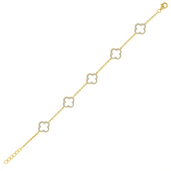 925 Silver 14ct GoldPlated CZ Set Clover Bracelet