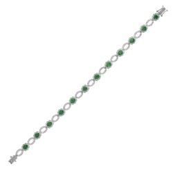 18B030 | 18ct White Gold Diamond And Emerald Bracelet