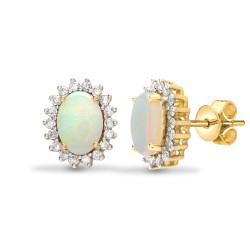 18E183 | 18ct Yellow Gold Diamond And Opal Earrings