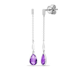 18E253 | 18ct White Gold Diamond And Amethyst Drop Earrings