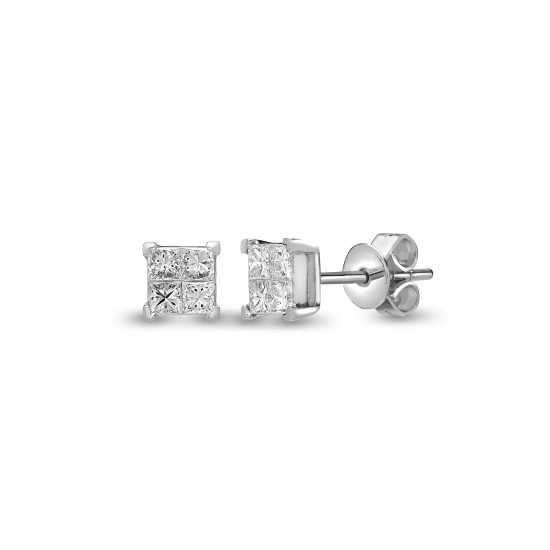 18E405-065 | 18ct White 0.64ct Natural Diamond 4 x Princess Cut Stud Earring